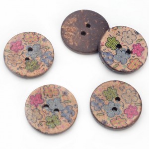 5 boutons noix de coco imprimé fleuri taille 2cm