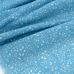 Tissu crépon coton extra doux fleuri bleu blanc x 50cm 
