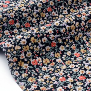 Tissu japonais velours milleraies coton doux fleuris beige fond noir x 50cm 