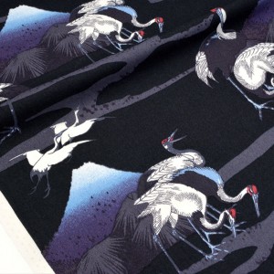 Tissu japonais traditionnel coton mont fuji et oiseau grue x 50cm 