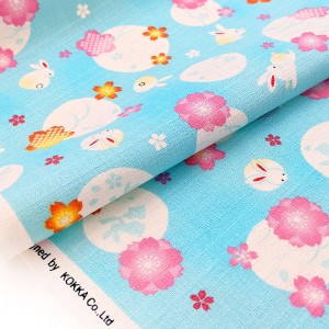 Tissu Japonais kokka coton dobby motif traditionnel fleuri lapin x 1 mètre