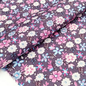 Tissu popeline coton fleuri rose bleu x 1 mètre