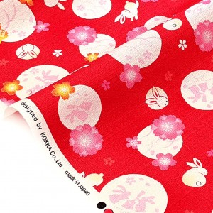 Tissu Japonais kokka coton dobby motif traditionnel fleuri lapin 0.99m