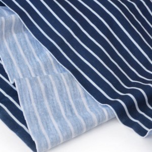 Destock 2.2m tissu jersey polyester doux fluide rayure marine blanc largeur 160cm