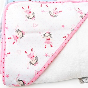 Destock serviette cape de bain bébé avec capuche blanche rose 78x78cm