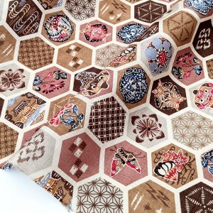 Tissu Japonais coton dobby fleuri géométrique traditionnel x 50cm