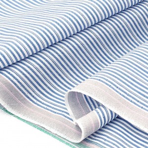 Destock 2m tissu coton soyeux rayure tissé bleu argenté largeur 150cm 