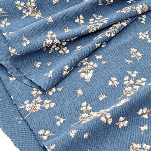 Destock 2.1m tissu jersey coton fluide fleuri bleu fumé largeur 175cm