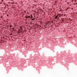 Destock 14m dentelle guipure fluide haute couture rose largeur 4cm