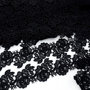 Destock 15m dentelle guipure fluide haute couture noir largeur 2.5cm