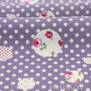 Tissu japonais LECIEN coton patchwork pois et rose blanc lavande x 50cm