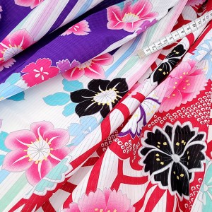 Destock 1.2m tissu kimono coton raide fleuri largeur 157cm