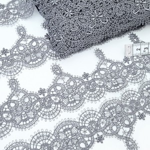 Destock 11m dentelle guipure fine haute couture grise largeur 6.2cm