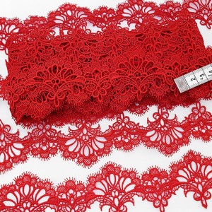 Destock 9m dentelle guipure fine haute couture rouge largeur 5.6cm