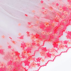 Destock 5.2m dentelle tulle brodé broderie fine rose fluo largeur 25cm