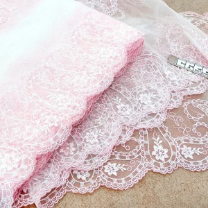 Destock lot 6.9m dentelle tulle brodé broderie fine haute couture largeur 22cm