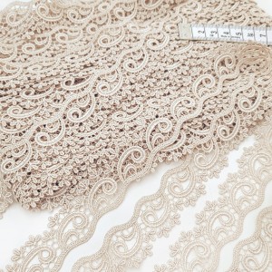 Destock 15.3m dentelle guipure fine haute couture beige largeur 2.8cm