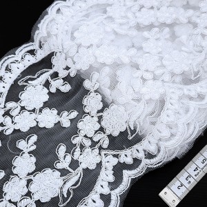 Destock 3m dentelle broderie tulle brodé satinée épaisse raide blanche largeur 17.5cm