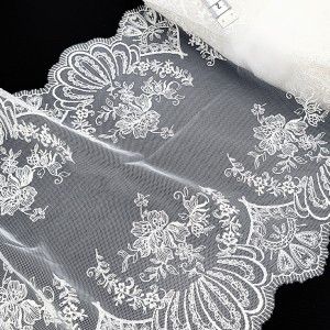 Destock 7.5m dentelle broderie tulle brodé fine haute couture écrue largeur 28cm