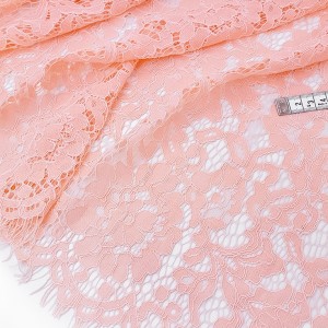Destock 2.3m tissu dentelle de calais brodé festonné haute couture rose largeur 100cm 