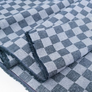 Destock 0.5m tissu coton jacquard doux carreaux tissés gris largeur 149cm 