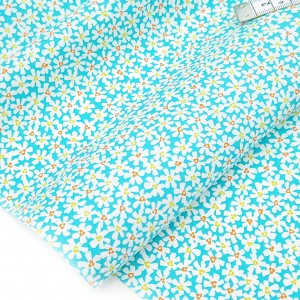 Destock coupon tissu japonais sevenberry popeline coton fleuri turquoise taille 178x92cm