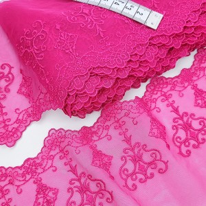 Destock 10.7m dentelle broderie tulle brodé fine haute couture rose largeur 10.5cm