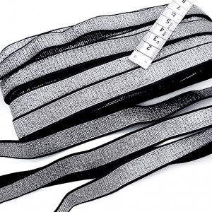 Destock 10.5m ruban élastique plat bretelle velouté argenté noir largeur 1.6cm