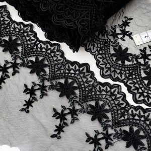 Destock 9.4m dentelle broderie tulle brodé coton haute couture noire largeur 12cm