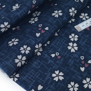 Destock 1.98m tissu coton fin raide motif fleuri bleu marine  largeur 158cm