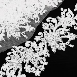 Déstock lot 6 appliques dentelle broderie haute couture écrue taille 31x9.5cm