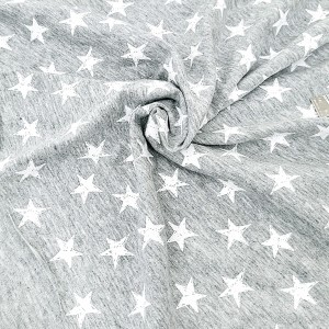 Destock 2m tissu jersey coton doux gris étoile blanche largeur 160cm