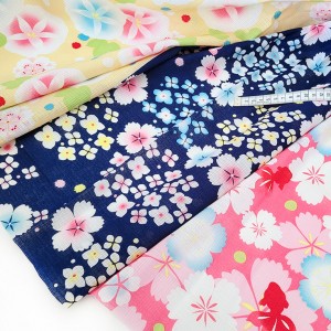 Destock 2m Japonais lin coton souple fleuri fond rose bleu jaune largeur 120cm 