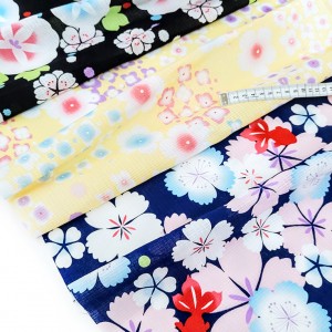 Destock 1.5m tissu japonais lin coton souple fleuri bleu noir jaune largeur 120cm 