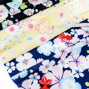 Destock 3m tissu japonais lin coton souple fleuri bleu noir jaune largeur 120cm 