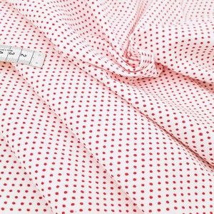 Destock 2m tissu velours milleraies coton doux pois rouge fond blanc rosé largeur 150cm