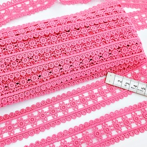 Destock 9m dentelle guipure souple rose largeur 3.4cm