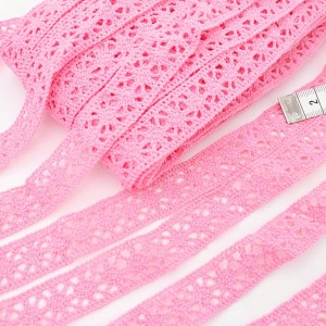 Destock 20m dentelle aux fuseaux coton rose largeur 1.9cm