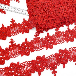 Destock 14.3m dentelle guipure douce fluide haute couture rouge largeur 5cm