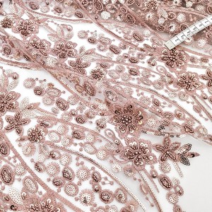 Destock 1.65m tissu dentelle broderie tulle brodé de sequins perles haute couture largeur 155cm