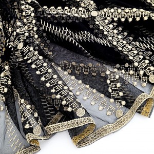 Destock 2m tissu dentelle broderie tulle brodé souple noir sable largeur 130cm