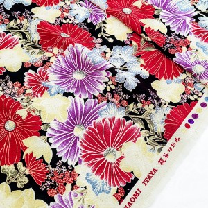 Destock 2.4m tissu japonais Naomi Itaya chirimen polyester fluide fleuri largeur 119cm