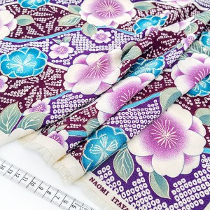 Destock 2m tissu japonais Naomi Itaya chirimen polyester fluide fleuri largeur 120cm