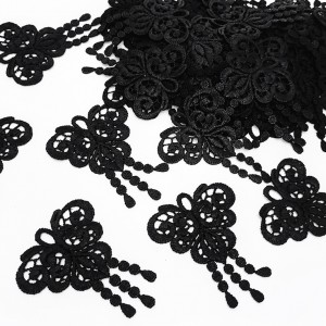 Destock 50 appliques dentelle guipure papillon douce fluide haute couture noir taille 6*4.6cm