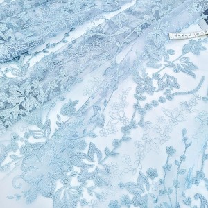 Destock 1.6m tissu dentelle broderie tulle brodé souple gris bleu largeur 160cm