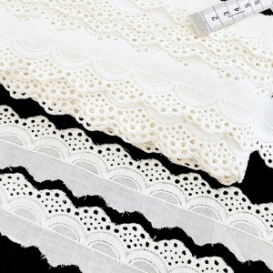 Destock 13.6m dentelle broderie anglaise coton blanche écrue largeur 3.5cm