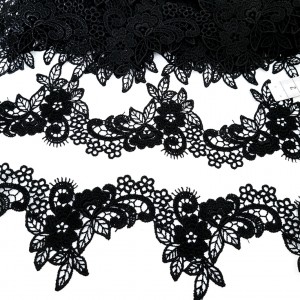 Destock 14.6m dentelle guipure douce fluide haute couture noire largeur 9cm
