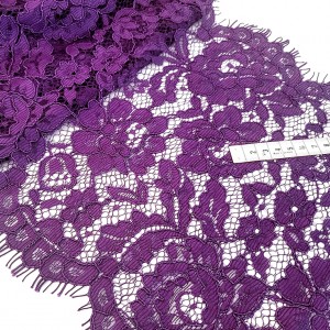 Destock 2.9m dentelle brodé festonné fluide prune largeur 31cm