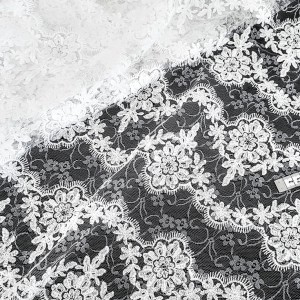 Destock 1.4m tissu dentelle de calais brodé blanc largeur 90cm 