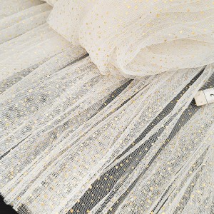 Déstock 3.1m tissu tulle souple écru paillettes dorées largeur 170cm